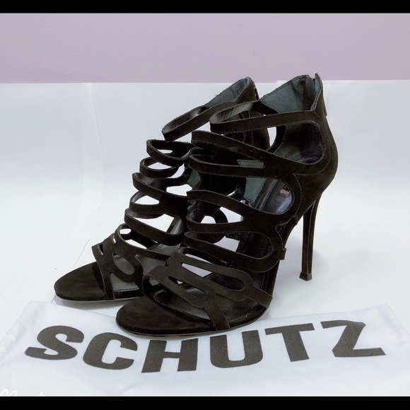 SCHUTZ Shoes - SCHUTZ Women Pequena Suede Black Strappy Dress High Heels Sandals US 8.5 B NEW